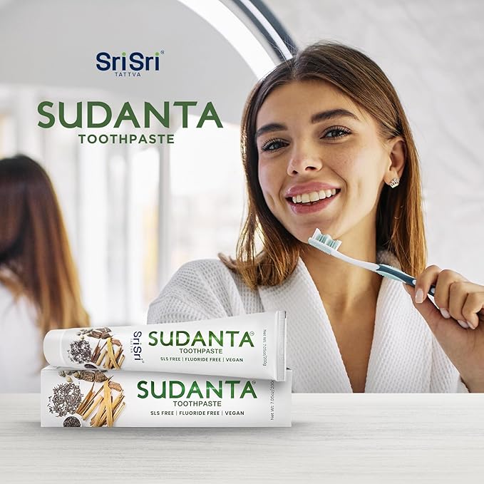 Sri Sri Tattva Sudanta Herbal Toothpaste – SLS Free & Fluoride Free Natural Ayurvedic Toothpaste for Strong Teeth, Healthy Gums & Oral Care – 200 g Pack of 2