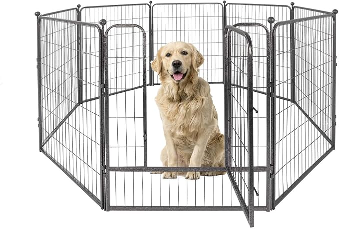 CAPHAUS 24/32/40 Inch Height Bold Metal Foldable Heavy-Duty Pet Playpen with Door, Available in 8/16/24/32 Panels Indoor/Outdoor Portable Kennel, Dog/Animals Exercise Fence Cage for Yard, RV, Camping