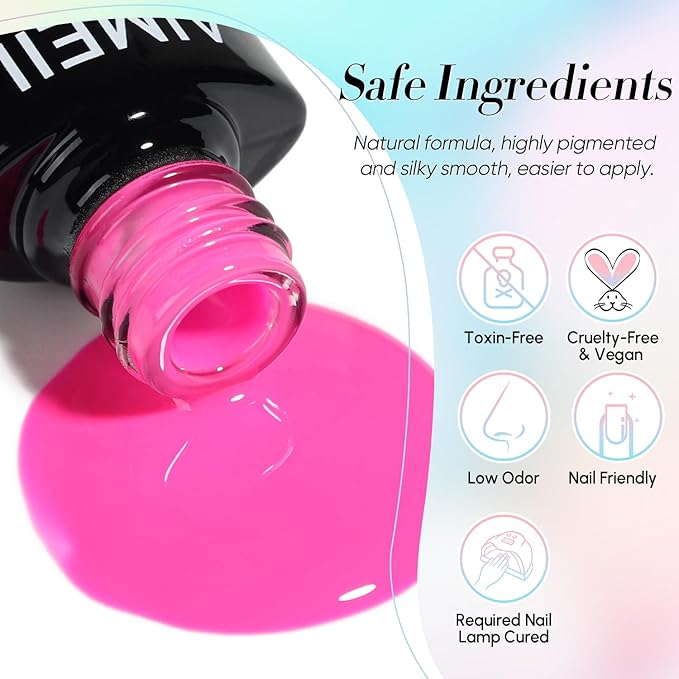 AIMEILI Neon Gel Nail Polish Set 12pcs, Hema Free, Cruelty Free, Vegan, Soak Off U V LED Nail Art Manicure Salon DIY for Women - Kit 35