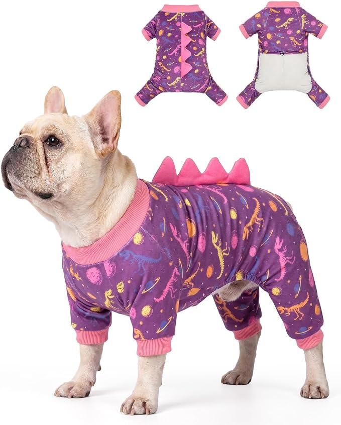 CuteBone Dinosaur Costume Dog Pajamas, Stretchy Spandex Crystal Velvet Sleepwear Coat for Small Dogs, Soft & Warm Pet Outfit Clothes for Cold Weather, Cozy Pullover Design COSP26L