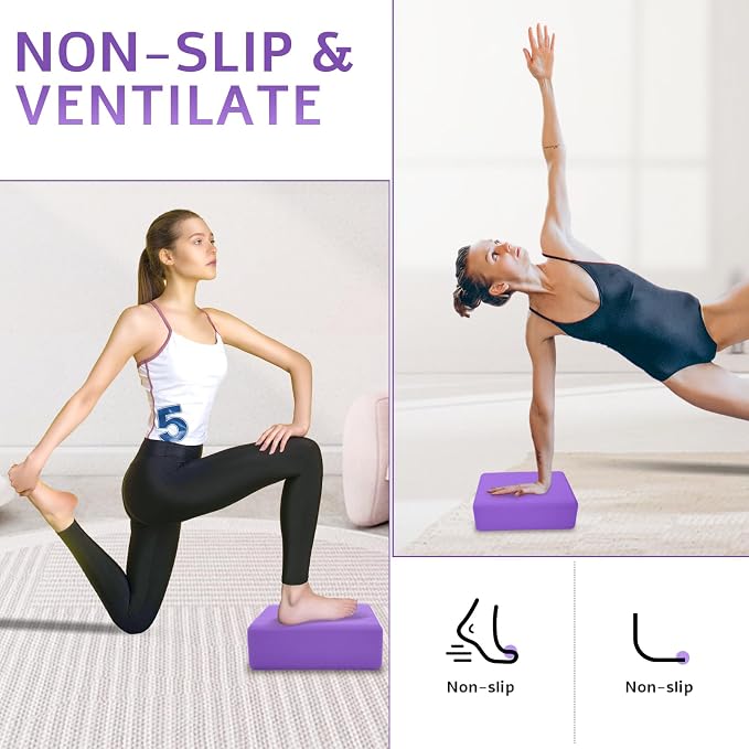 Yoga Blocks 2 Pack, Premium Yoga Brick Foam Blocks to Improve Strength, Flexibility & Balance, Light Weight - Safe and Stable Support for Yoga, Pilates, Meditation & Stretching
