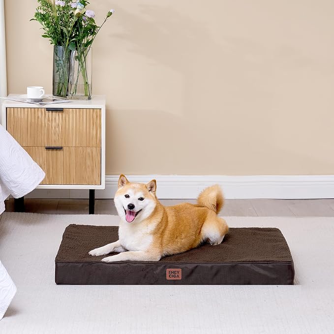 EHEYCIGA Orthopedic Dog Bed Large with Removable Washable Cover, 44IN Brown | Egg Crate Foam Support, Durable Oxford fabric, Non-Slip Bottom, Machine Washable, Soft Waterproof Plush Pet Bed Mat For Crate