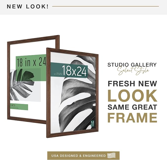 MCS Studio Gallery 18x24 Poster Frame Walnut Woodgrain Engineered Wood, Vertical & Horizontal Wall Hanging Large Picture Frame for Photos, Posters & Art Prints (1-Pack)