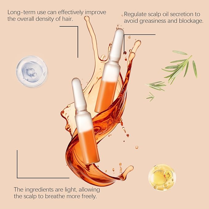 Hair Growth Ampoules with Turmeric Root Extract - Plant-Based Scalp Treatment for Thicker Hair, Strengthening Serum for Women & Men, Fragrance-Free Damaged Hair Care Solution,7pcs