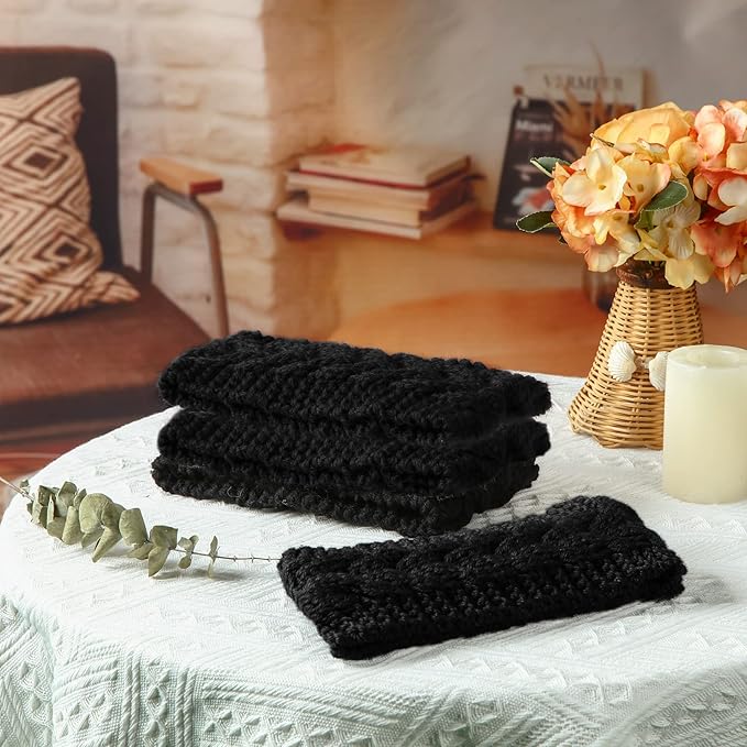 4 Pieces Winter Ear Warmers Headbands Women Warm Knitted Headband Braided Crochet Head Wraps for Girl (Black)