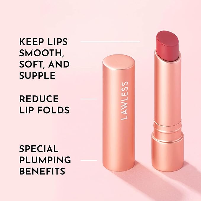 LAWLESS Women's Forget the Filler Lip Plumping Line Smoothing Tinted Balm, Lover, Pink, 0.1 Ounce / 2.9 g
