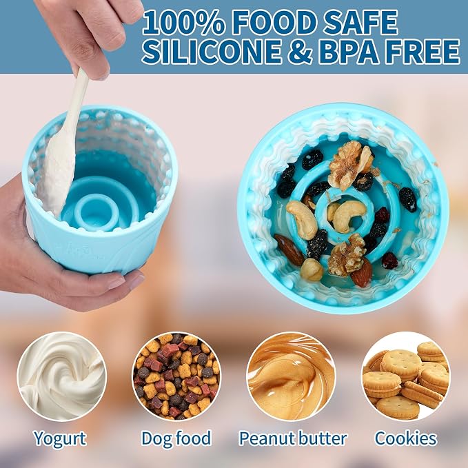 Dog Lick Bowl, Bestalk Anxiety Relief Slow Feeder Dog Lick Mat Treat Dispenser, Non-Slip Licking Bowl Enrichment Toys for Small Medium and Large Breed Dogs, BPA Free Silicone(Teal,M-L)