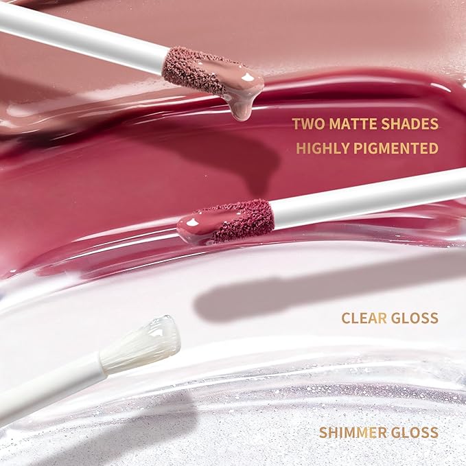 Color Nymph Matte Liquid Lipstick with Clear & Shimmer Lip Oil | 2PCS Lip Makeup Set for Women & Girls | High Pigment Color Long-Lasting Dual Ended Lip Gloss | Cruelty-Free & Vegan (2-Count, 03)