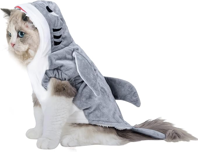 NACOCO Halloween Pet Shark Costume - Dog Cute Clothes Hoodie Cat Warm Outfit Coat Apparel for Small Medium Large Dogs and Cats (Grey, XS)