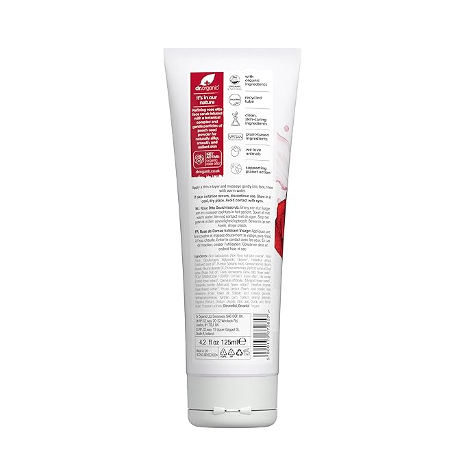Dr. Organic Rose Otto Face Scrub | Deep Exfoliation, Aids in Healthy Aging, Promotes Radiant Glowy Skin, Vegan, Certified Organic, Natural, 125 mL / 4.2 fl oz