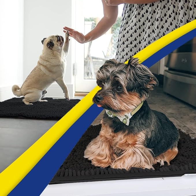 Muddy Mat® | Super Water Absorbent Door Mat Indoor, Microfiber Quick Dry Chenille Entryway Rug, Slip Resistant Front Door Mat, Indoor Mats for Entryway, Machine Washable Pet Rug, Black 36"x72"