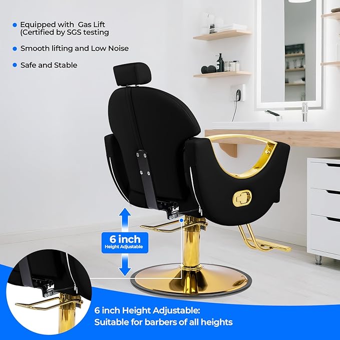 Reclining Barber Chair Styling Hair Chair for Home Barbershop Height Adjustable 360 Swivel Salon Chair for Hair Stylist