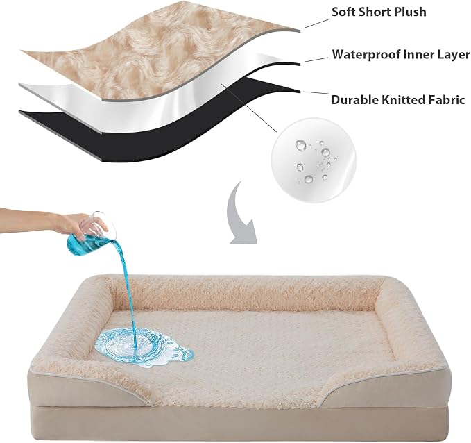 WNPETHOME Orthopedic Washable XXL Dog Bed for Senior Dog Cozy Sleep | Extra Large Waterproof Big Soft Dog Couch Sofa Bed for Dogs Relax with Removable Cover Supportive Pet Bed Beige 54x36 Inch