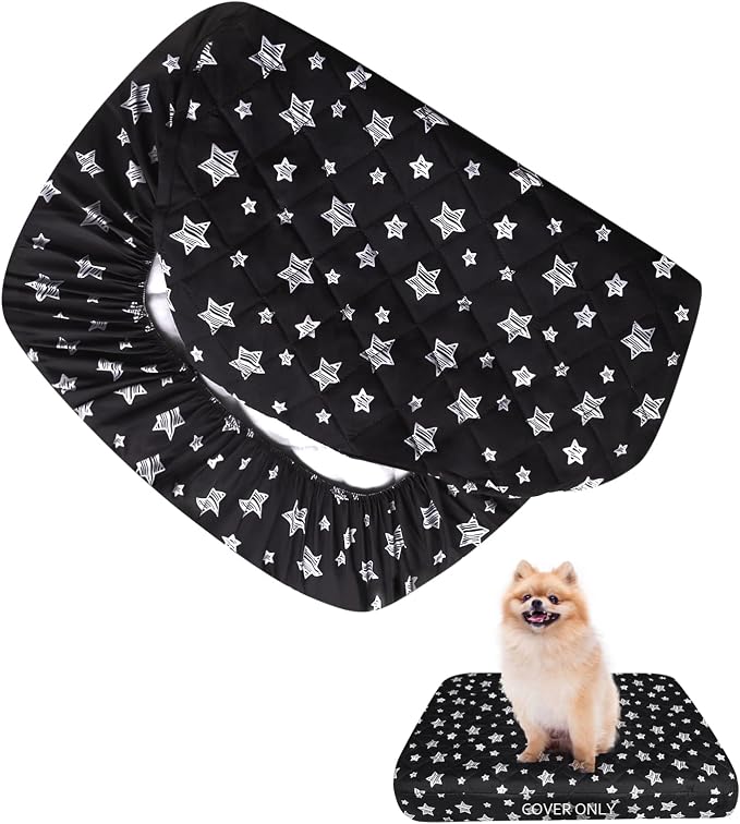 Waterproof Dog Bed Covers Replacement Lovely Black Star Print, 16x25 Inches | Washable Pet Hair Easy to Remove, Noiseless Quilted Puppy Pet Bed Cover , for Dog/Cat, Cover Only