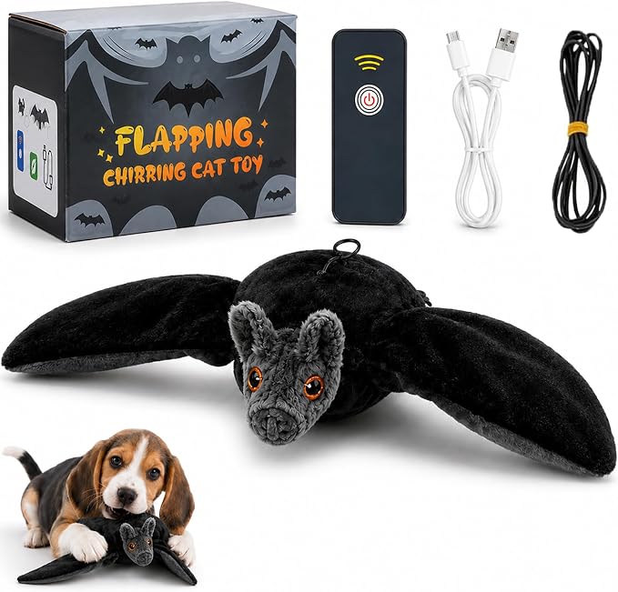 Flying Bat Dog Toy,Flapping Bird Interactive Cat Toy,Flying Bt Toy for Dogs | Cute Flapping Wings Electric Teasing Cat/Dog Toy,Indoor Chase Toy for Exercise,Hanging and Ground Play(1Pc)