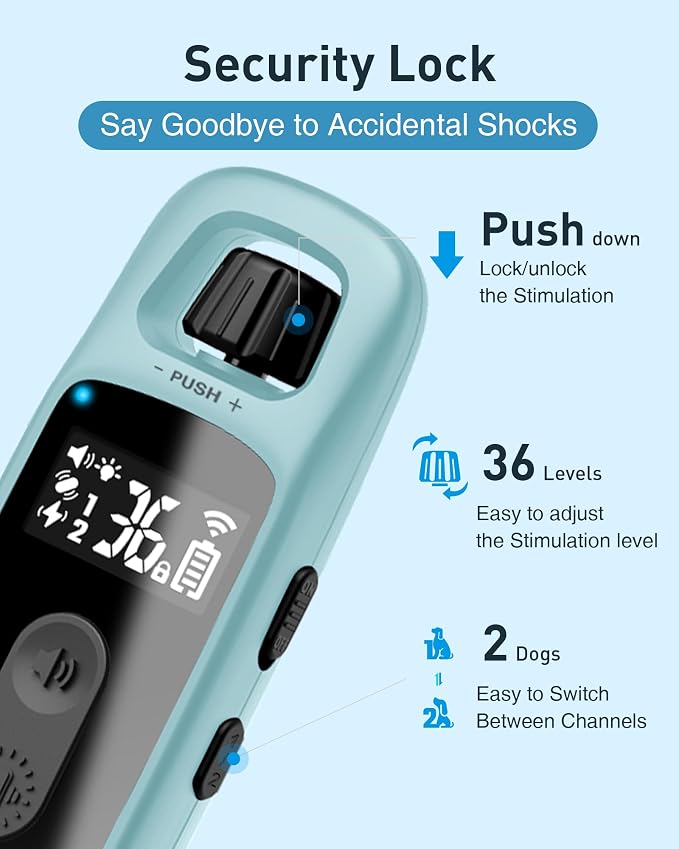 ABBIDOT Shock Collar for 2 Dogs, 3300 FT Dog Training Collar with Remote, IPX7 Waterproof with 4 Training Modes and Night Light, Rechargeable E-Collar for All Breeds (15-120 lbs),Blue Black