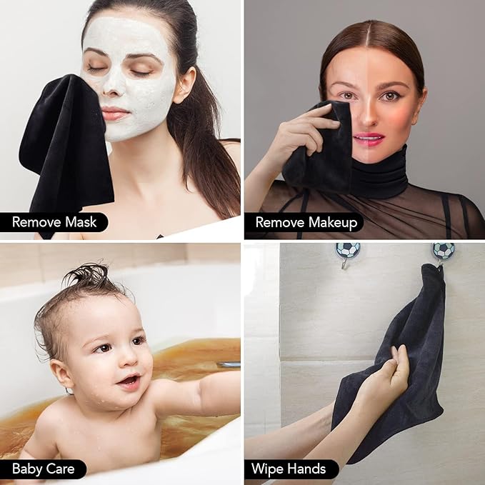 SINLAND Microfiber Facial Cloths Fast Drying Washcloth 12inch x 12inch Absorbent Face Wash Cloth Soft Makeup Remover Cloths