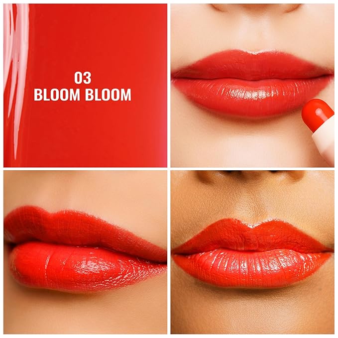 Oulac Red Lipstick - Lipstain and Blush Duo, Tinted Lip Balm, Moisturising and Nourishing, Glossy Finish, Vegan, Bloom Bloom(03)
