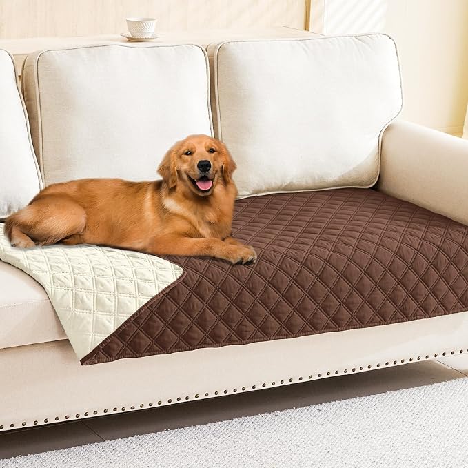Smiry Waterproof Reversible Pet Couch Covers for Dogs | Pet Friendly, Soft Fabric, Washable Sofa Furniture Protector for Dogs Cat Kids, Checkered (40"x80", Brown/Beige)