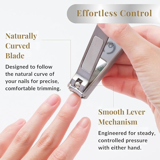Japanese Nail Clippers, Curved Carbon Steel Blade, Made in Seki Japan, Built-in Nail File & Clippings Catcher, Samurai Design, Fingernail & Toenail Nail Trimmer (Gold)