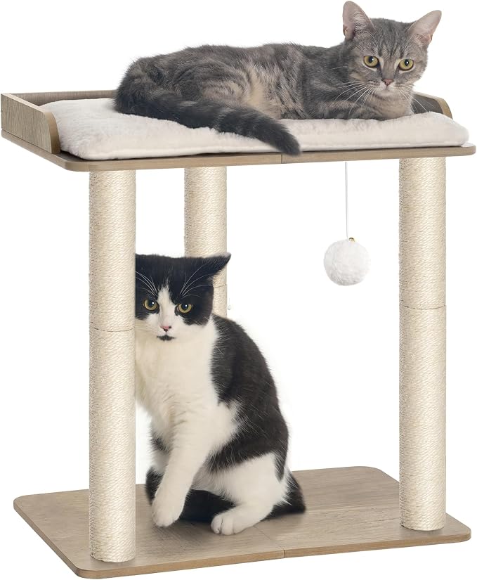 22in Cat Tree Tower Condo, Cat Scratch Posts for Indoor Cats, Big Plate, Three 23.6in Full Sisal Scratching Posts, Greige