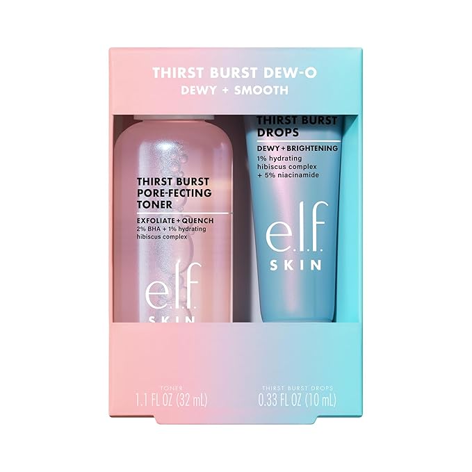 e.l.f. SKIN Thirst Burst Dew-O, Travel-Sized Skincare Set, Exfoliating Facial Toner & Hydrating Serum Drops, Gives Skin A Dewy, Bouncy Glow, Vegan & Cruelty-Free