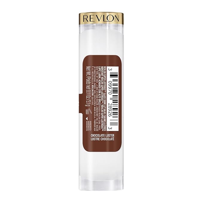 REVLON Super Lustrous Glass Shine Balm, Hydrating Tinted Lip Balm with Hyaluronic Acid, Aloe & Rose Quartz, Medium Brown Lipstick, NEW Shade, 012 Chocolate Luster, 0.11 oz