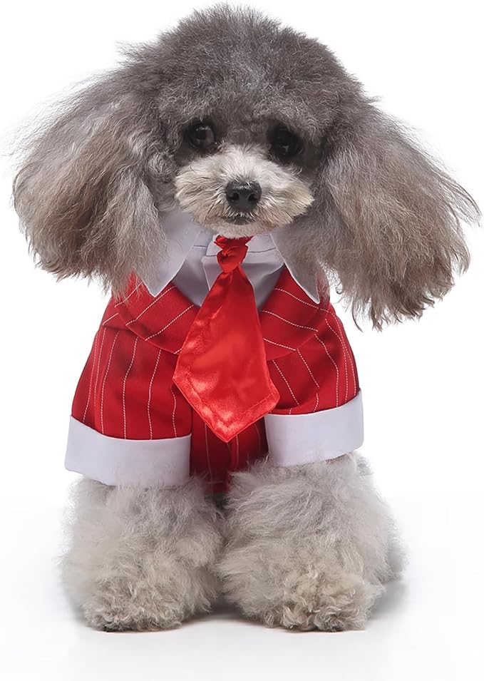 GabeFish Pets Wedding Jackets Suit for Dogs with Bow Tie Puppy Cat Formal Clothes Shirt Tuxedo (RedStriped, M (Chest 15.3in/39cm)