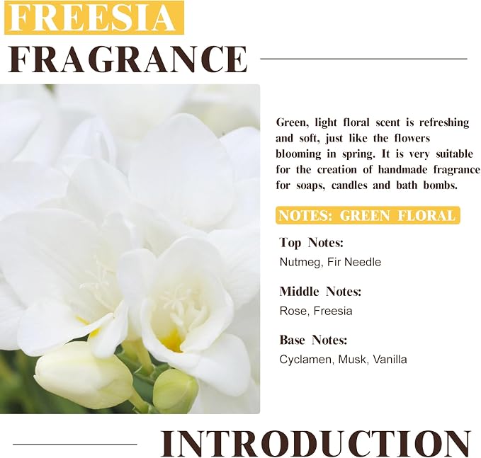 EUQEE Freesia Fragrance Oil for Candle Making 60ml (2.02 Fl oz) | Scented Oil with Glass Dropper for Diffusers, DIY Soap & Bath Bombs