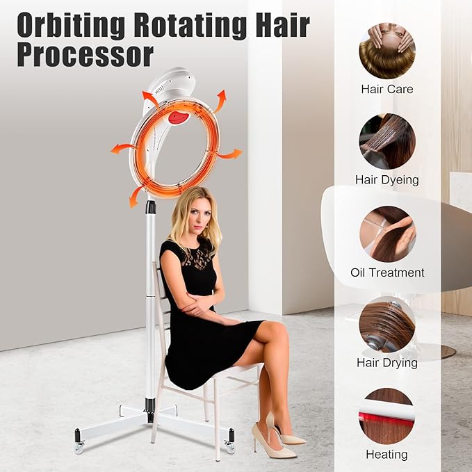 Stand Hair Dryer, 360° Orbiting Rotating Hair Processor, 950W 110V Salon Drying Perming Machine Multifunctional Adjustable Hair Steamer Salon Hair Equipment for Scalp Care, Permed Colored Hair