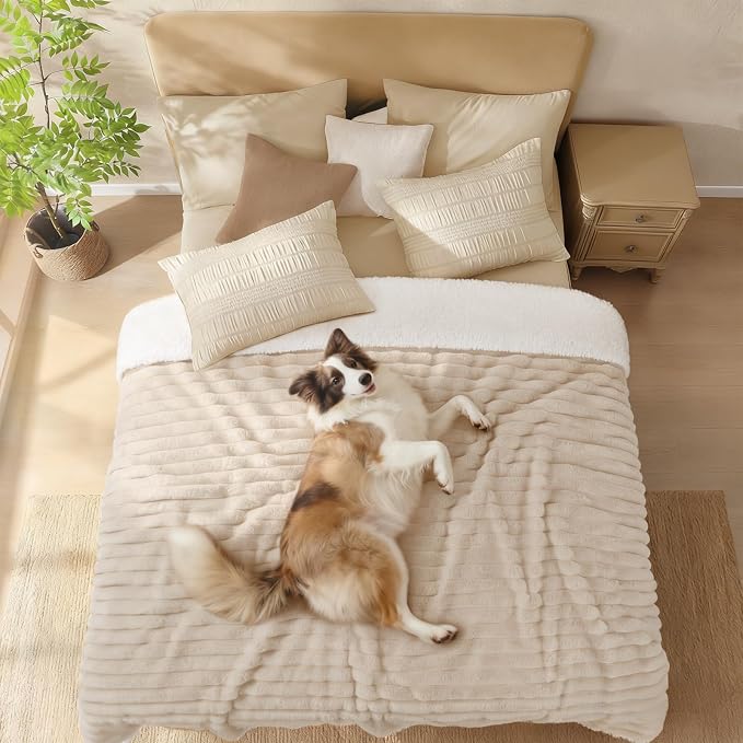 Luciphia Waterproof Dog Blanket, Washable Reversible Flannel Pet Throw | Reversible fleece cover for couch, bed, and crate; calming, and claw-resistant for dogs, cats, puppies White M(57''x40'')