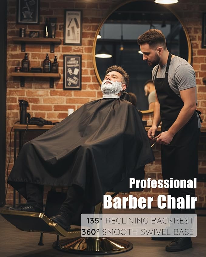 Salon Barber Chair for Hair Stylist, Reclining Beauty Chair with Heavy Duty Hydraulic Pump, 360° Swivel Hair Styling Chair for Barbershop Beauty Spa Salon Home (Black & Gold, Standard)