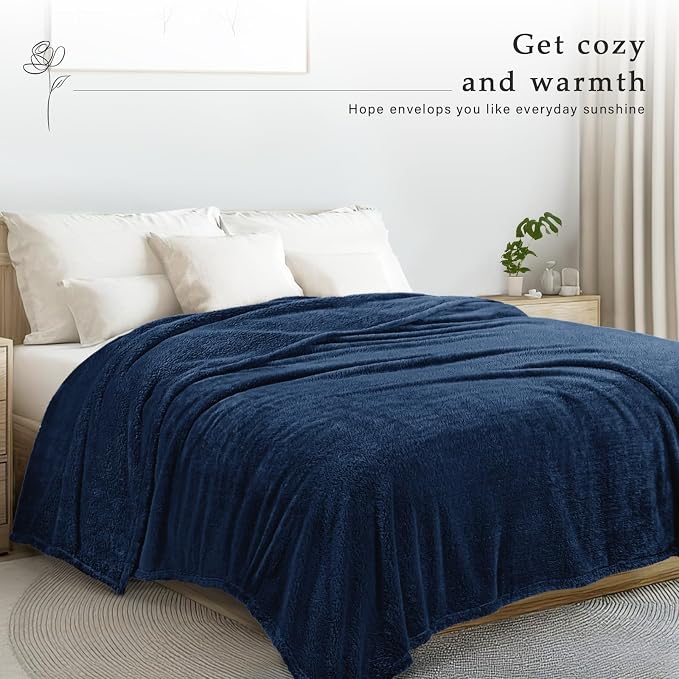 Exclusivo Mezcla Soft Plush Fleece Queen Size Blankets for Bed Living Room | Lightweight Fuzzy Fluffy Large Blanket for All Seasons, Cozy Velvet for Women Men, Machine Washable, 90"x90", Navy Blue