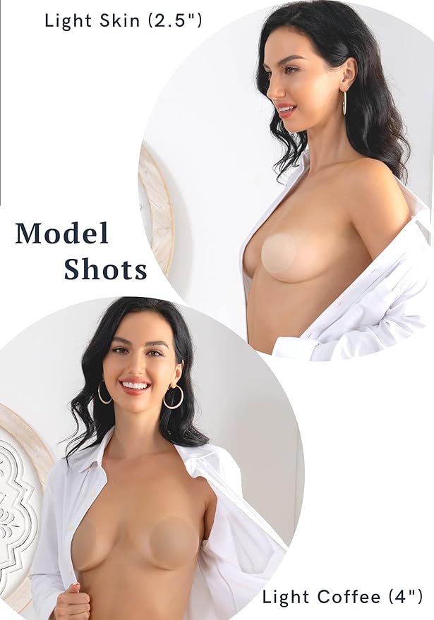 Nipple Covers - Reusable Adhesive Invisible Sticky Silicone Bra Nipple Coverage Pasties Breast Petal for Women