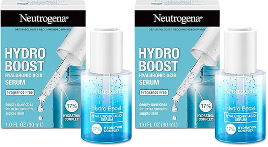 Neutrogena Hydro Boost Hyaluronic Acid Serum for Face & Neck,Lightweight Daily Hydrating Serum with Hyaluronic Acid for Dry Skin,Oil-Free,Non-Comedogenic,Fragrance-Free,1 fl. oz,(Pack of 2)