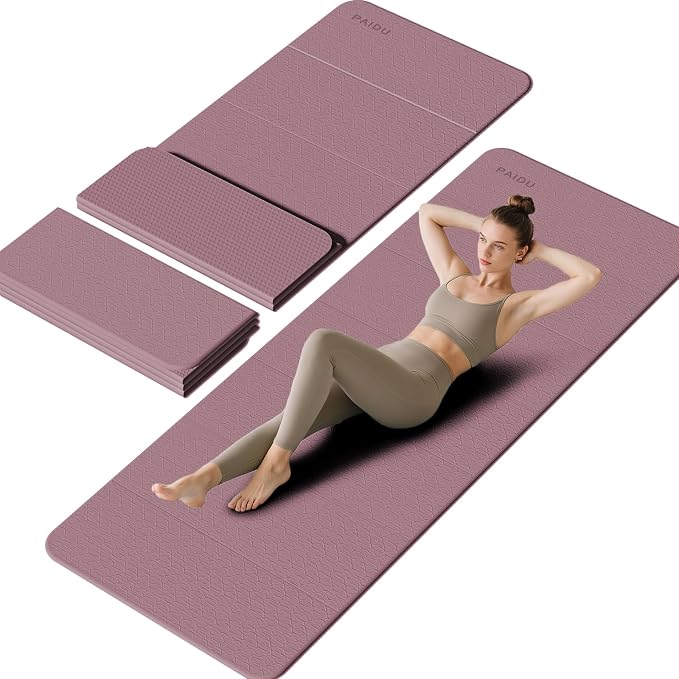PAIDU Foldable Yoga Mat - 10mm Extra Thick, 75"26" Non-Slip Exercise Fitness Mat | SGS Eco-Certified, Portable for Yoga/Pilates/Studio/Home Workout