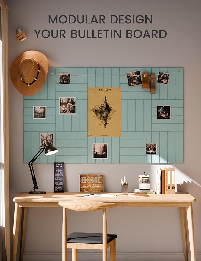 Fluxynara 36" x 24" Large Felt Bulletin Board, Aqua Blue | 6 Pack Cork Board Alternative with 30 Safe Adhesive Tabs, Felt Pin Boards for Wall Decor, Home, Office, Classroom, Dorm