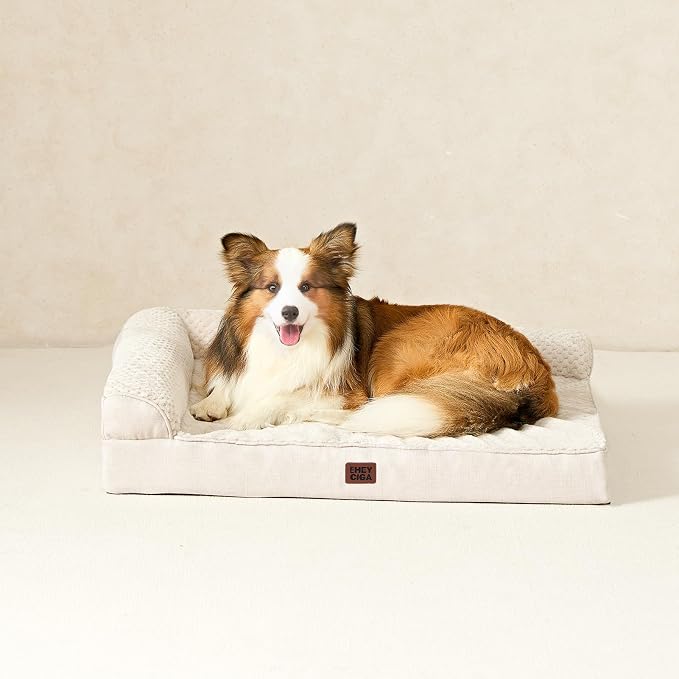 EHEYCIGA XL Dog Bed Memory Foam for Crate, Extra Large Dog Bed Orthopedic with Washable Removable Cover, Waterproof Pet Sofa Couch XLarge Size Dogs, 41x27x6.5, Beige | Washable Removable Cover, Waterproof Flat Pet Sofa Couch with Nonskid Bottom, 41x27x6.5