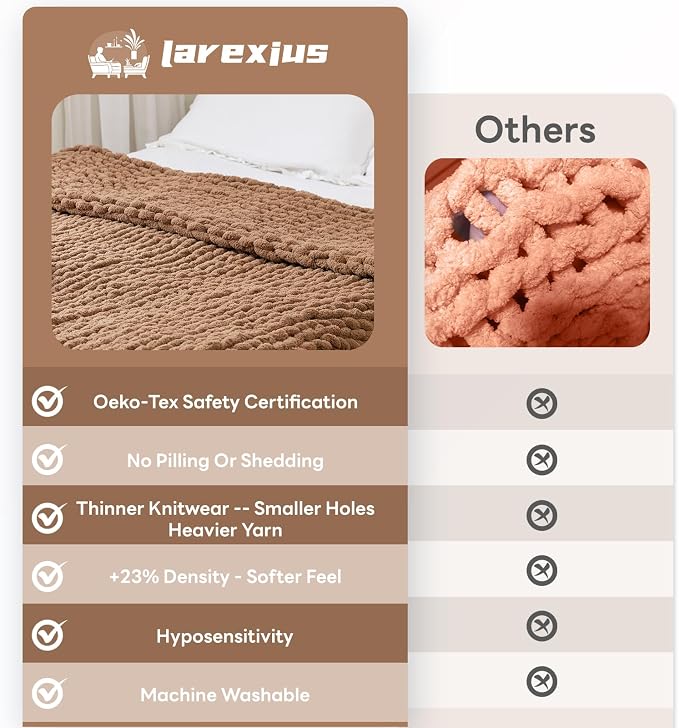 Chunky Knit Blanket - Luxury Soft Cozy 40 * 50 Throw Blanket,100% Woven Blanket Rope Knot Throw Blanket for Couch, Sofa, Home Decor, Gift - Machine Washable (Brown, 40 * 50)