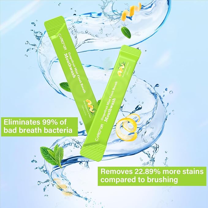Travel Size Mouthwash Packets – Individual Mini, Alcohol & Fluoride Free, Grapefruit Mint Flavor, Mouthwash to Go for On-The-Go Freshness, Bulk Packets 0.41 Fl Oz(Pack of 30)