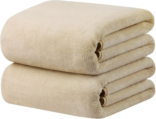 JML Luxury Hotel & SPA Jumbo Bath Towels (2 Pack, 35"x70") - 350GSM High-Density Fleece Sheet Towel Sets - Super Soft and Absorbent, Lint Free, Fade Resistant Oversized Bath Sheet, Camel