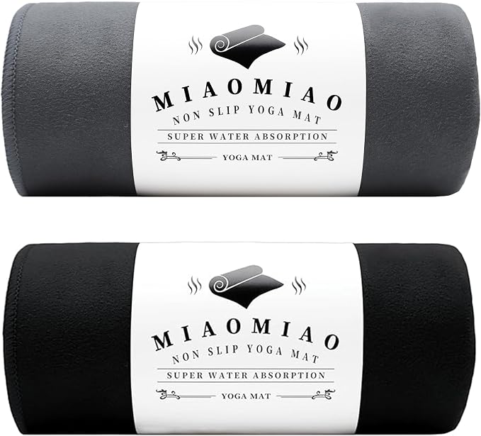 MIAOMIAO 2 Pack Non-Slip Hot Yoga Towel Set,Super Absorbent Microfiber in, 24.5" x 72" - Anti-Slip, Injury Free Design for Pilates, Yoga Mats, Exercise, and Fitness Gear Carbon Grey/Black