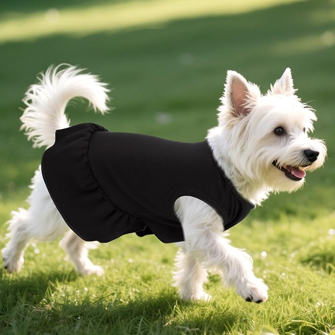 2 Pcs Dog Dresses Cat Skirt Solid Color Dog Clothes Summer Sleeveless Puppy Girl Clothes for Small Pet Dogs Cats (Black,Red, Medium)