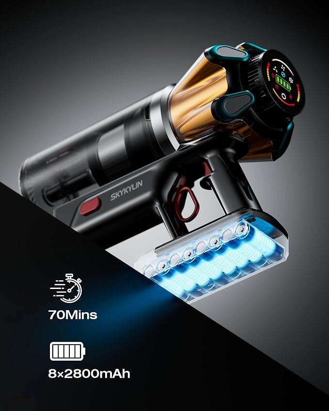 Cordless Vacuum Cleaner, 60Kpa 650W Stick Vacuum with Hurricane Mode, 70-Min Runtime, Anti-Tangle Brush, Self-Standing, LED Display, Cordless Vacuum for Pet Hair, Carpet & Hard Floor, car