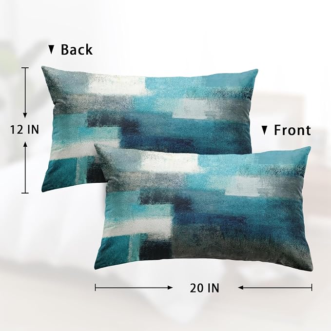 Throw Pillow Covers Set of 2, 12 x 20 Inch, Teal Peacock Blue | Abstract Modern Art Outdoor Decorative Square Pillow Cases Couch Cushion Case for Couch Bed Sofa Living Room Home Decor