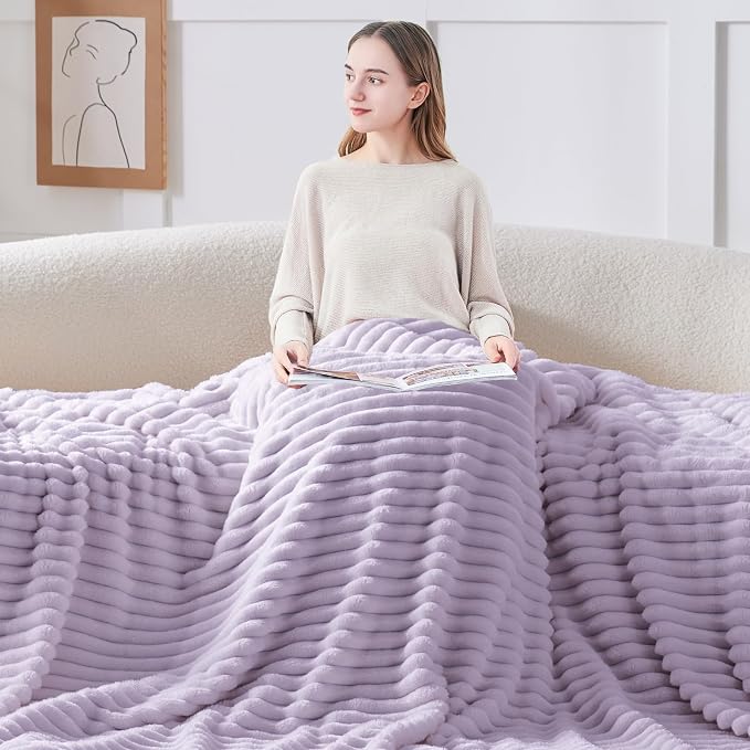 BEDELITE Ribbed Twin Blanket for Couch & Bed, Lavender Fog, 60"x80" | Ultra-Soft Plush Fleece, Cozy, Warm Yet Lightweight, Ribbed Texture, Home Decor, Machine Washable, Giftable, All-Season Use