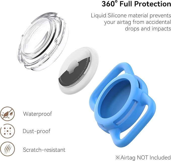Waterproof AirTag Holder for Dog Collar, Soft Slide-On Dog AirTag Holder | Full-Body Protection, No-Dangle Fit, Ultra-Durable, Lightweight, Tool-Free Installation, Clear Cover, Fits Dog & Cat Collars