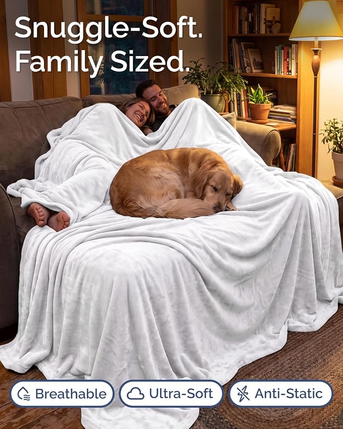 Ultra Soft Fleece Blanket Giant Blanket Size - Flannel Fleece Luxury Blanket - Lightweight for Couch Bed Chair - Thick, Warm and Breathable - All Season Cozy, White