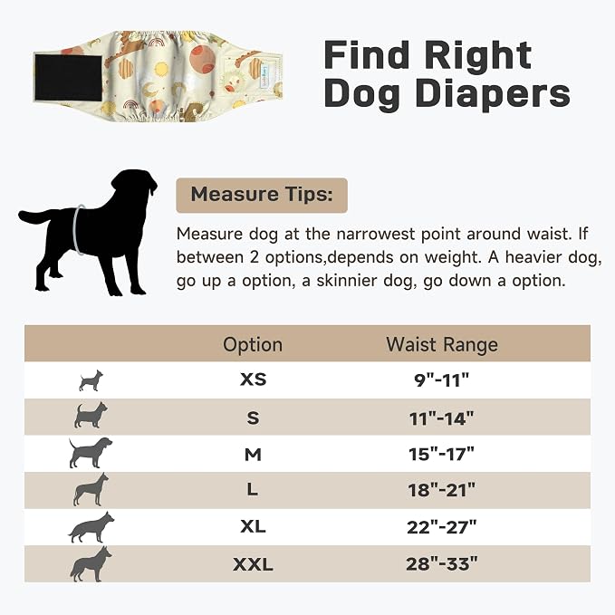 Langsprit Small Male Dog Diapers for Doggie Puppy,Reusable Belly Bands for Male Dogs Wraps,Washable Doggy Dog Diapers Medium Large in Incontinence 5 Pack (Cute Animals, Large)
