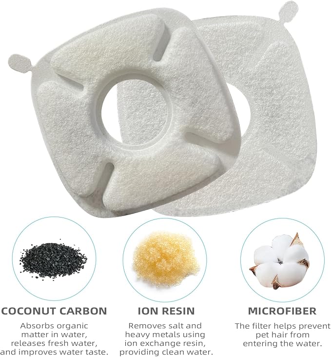 Cat Water Fountain Filter Pet Drinking Fountain Filter, Compatible with 67/95/135/85oz Automatic Pet Dispenser, Triple Filtration Dog Fountain Filter, 4 Pack (4 Carbon Filters+4 Sponge Filters)